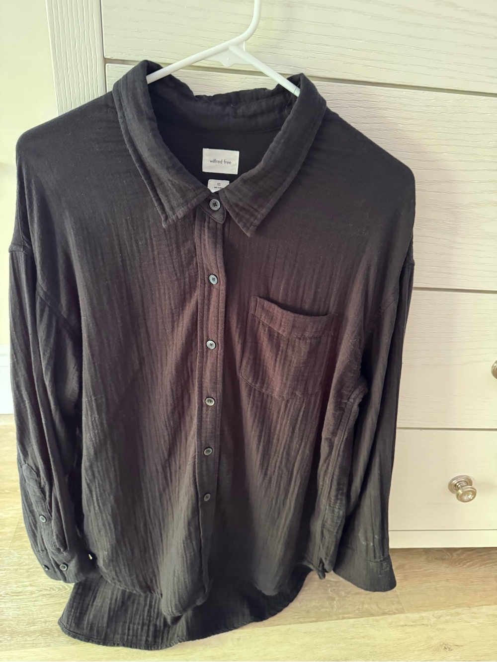 Wilfred black gauze long sleeve button down top